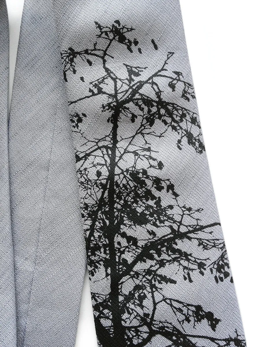 Aspen Linen Necktie. Tree Print Tie