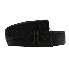 Black Db Icon Pattern Embossed Leather Belt With Black Db Classic Thru Buckle