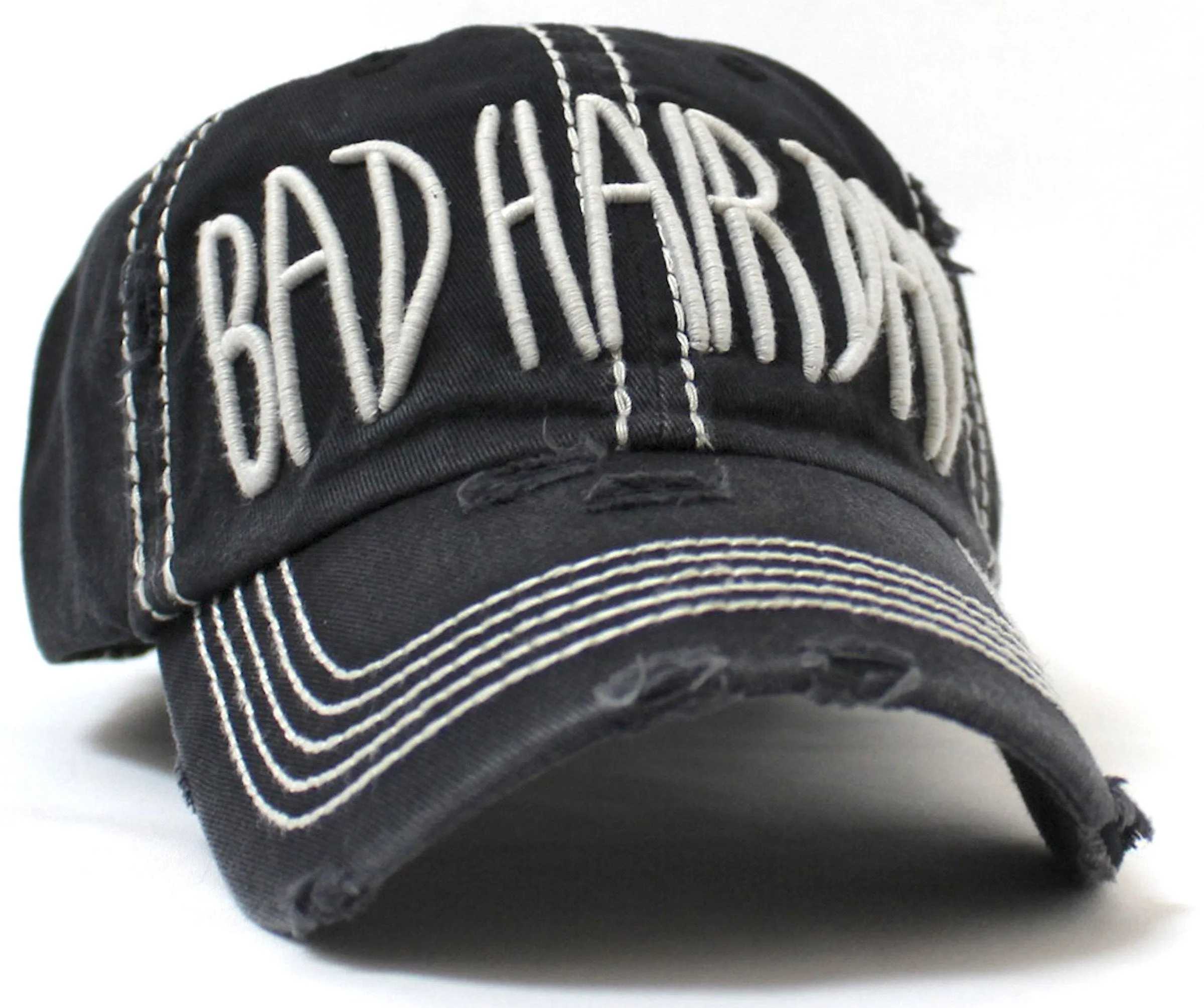 BLK Contrast-Stitch "BAD HAIR DAY" Embroidery Baseball Hat