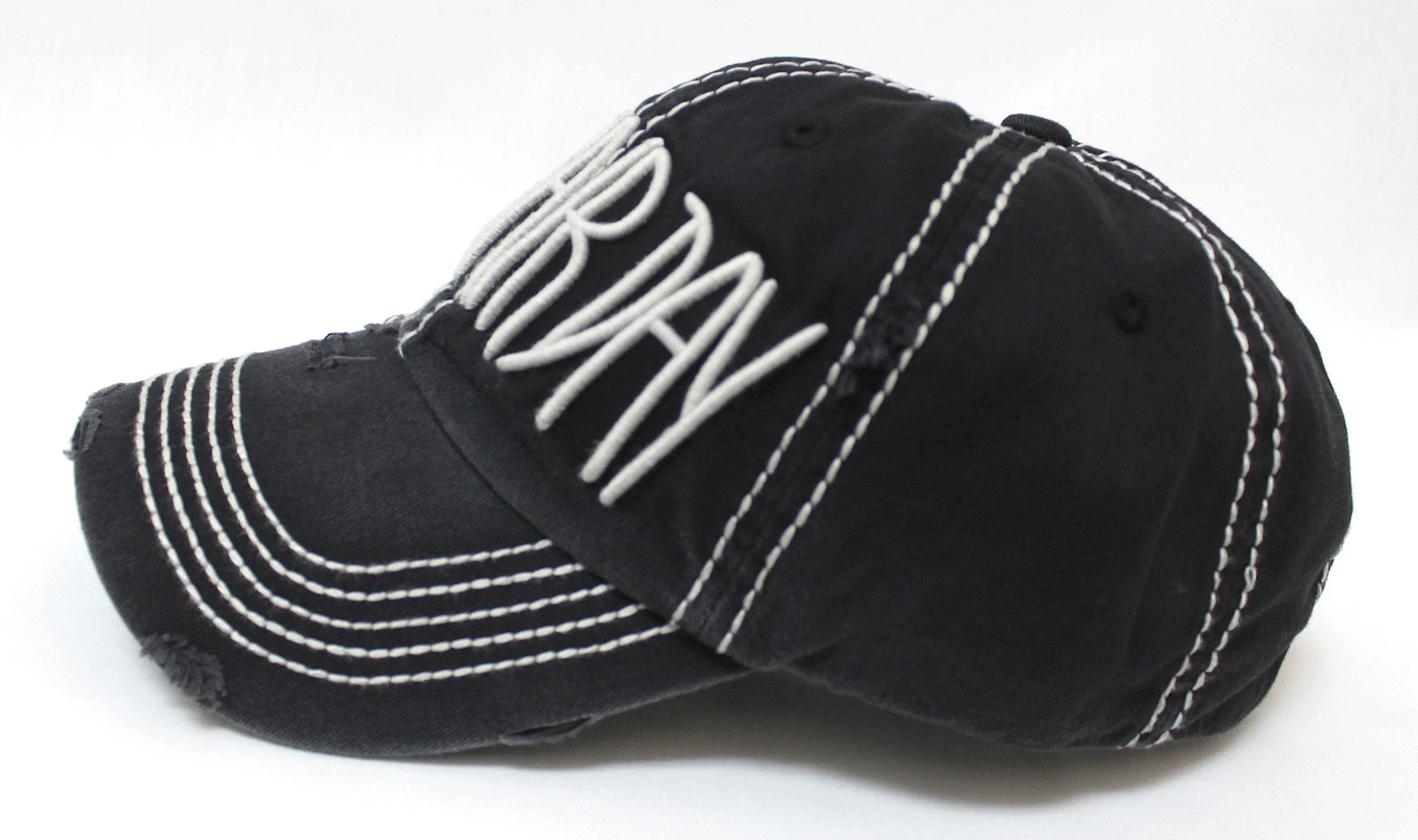 BLK Contrast-Stitch "BAD HAIR DAY" Embroidery Baseball Hat