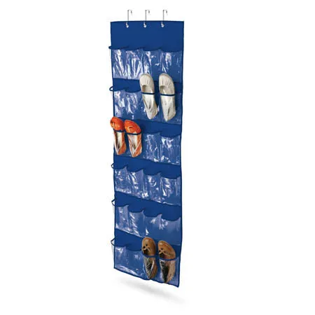 Blue 24-Pocket Over-The-Door Hanging Shoe Organizer