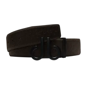 Brown Db Icon Pattern Embossed Leather Belt With Druh Db Black Icon Buckle