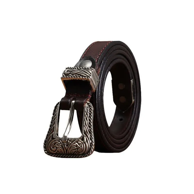 Classic western Versatile Design Slim Cowhide Leather Belt