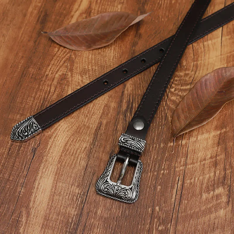 Classic western Versatile Design Slim Cowhide Leather Belt