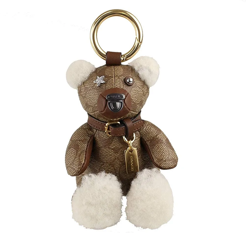 Coach Bear Keychain Leather Limited Edition Collectible Bag Charm In Signature Canvas