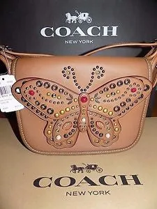 COACH PATRICIA SADDLE BAG 23 IN GLOVE CALF LEATHER WITH BUTTERFLY STUD