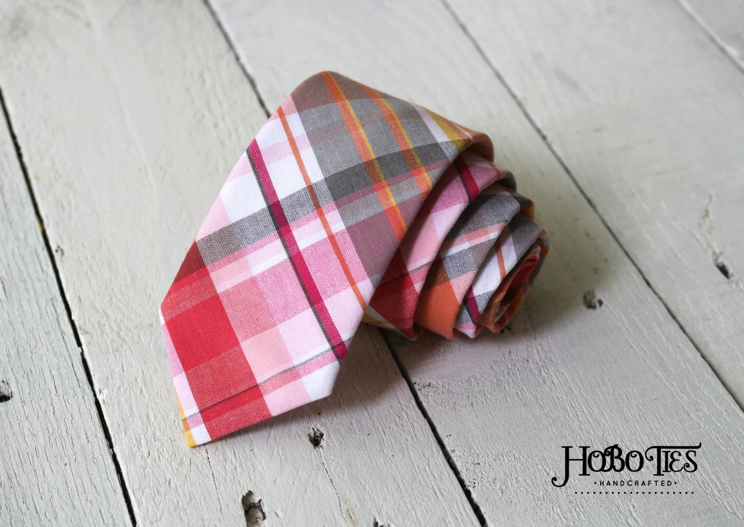 Coral Plaid Necktie