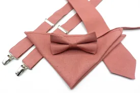 Dusty Rose Suspender, Bow Tie, and Necktie for a Stylish Look