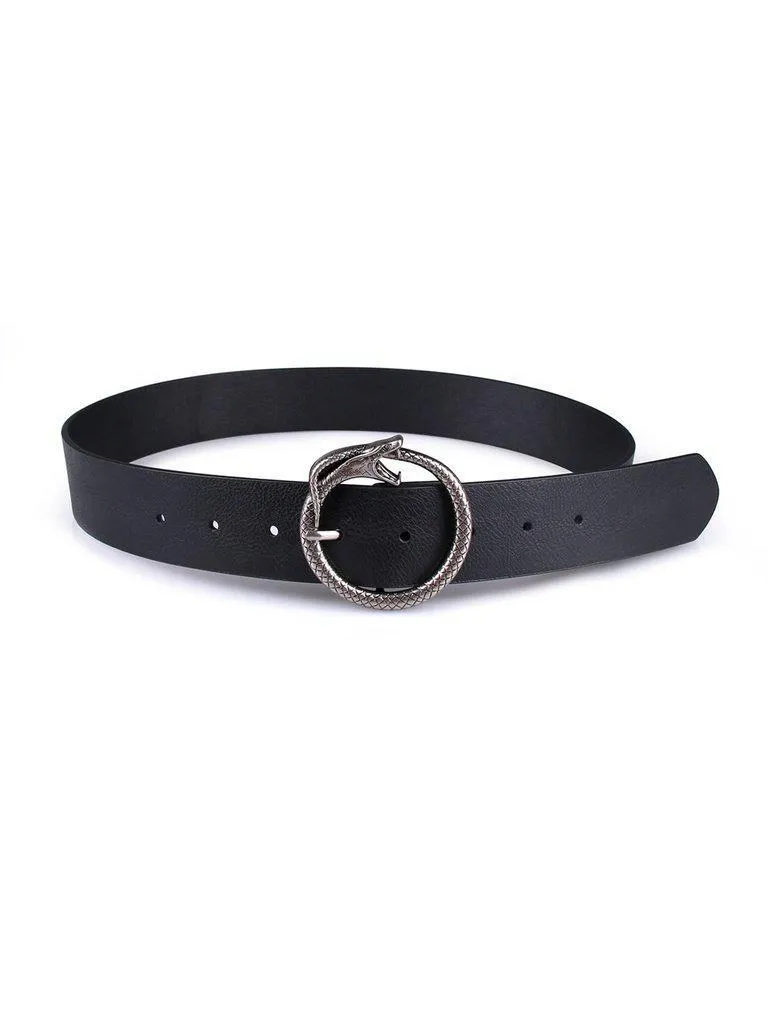 Faux Leather Circle Buckle Belt