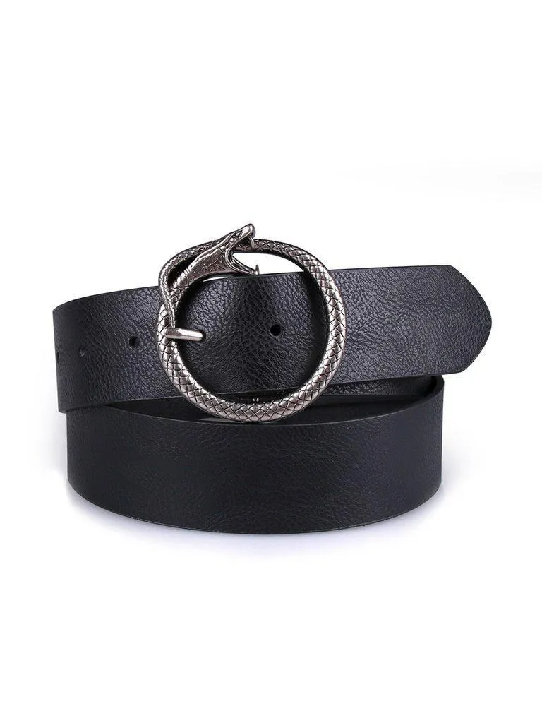 Faux Leather Circle Buckle Belt