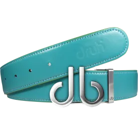 Full Grain Leather Belt in Aqua with Brushed Silver ‘db’ Icon Buckle