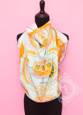 Hermes Aqua Gold Twill Silk 90 cm Paperoles Scarf