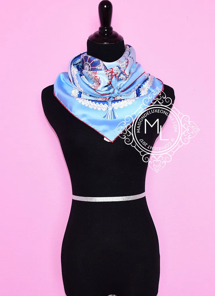 Hermes Ciel Bleu Glacier Twill Silk 90 cm Paperoles Scarf