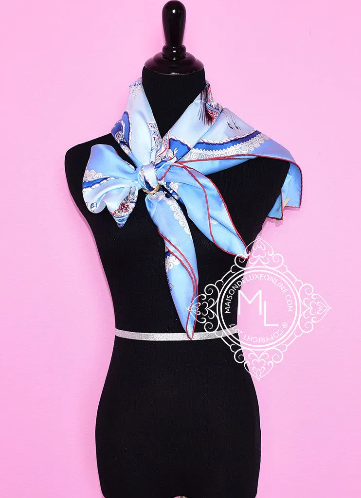 Hermes Ciel Bleu Glacier Twill Silk 90 cm Paperoles Scarf