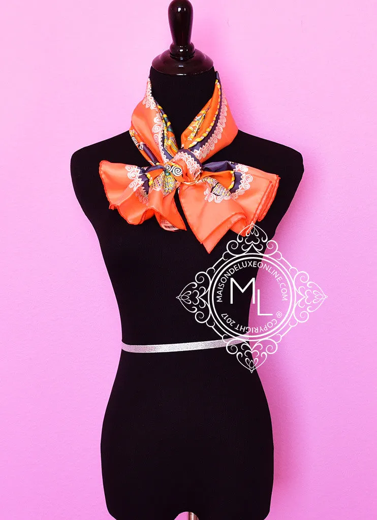 Hermes Orange Gray Twill Silk 90 cm Paperoles Scarf