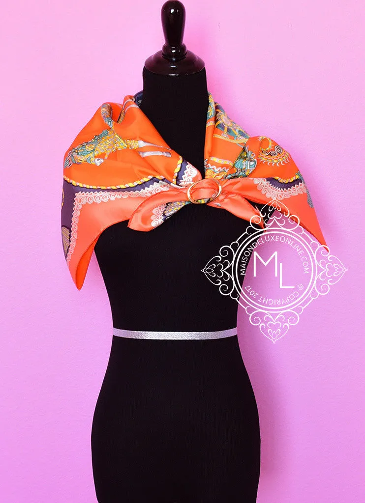 Hermes Orange Gray Twill Silk 90 cm Paperoles Scarf