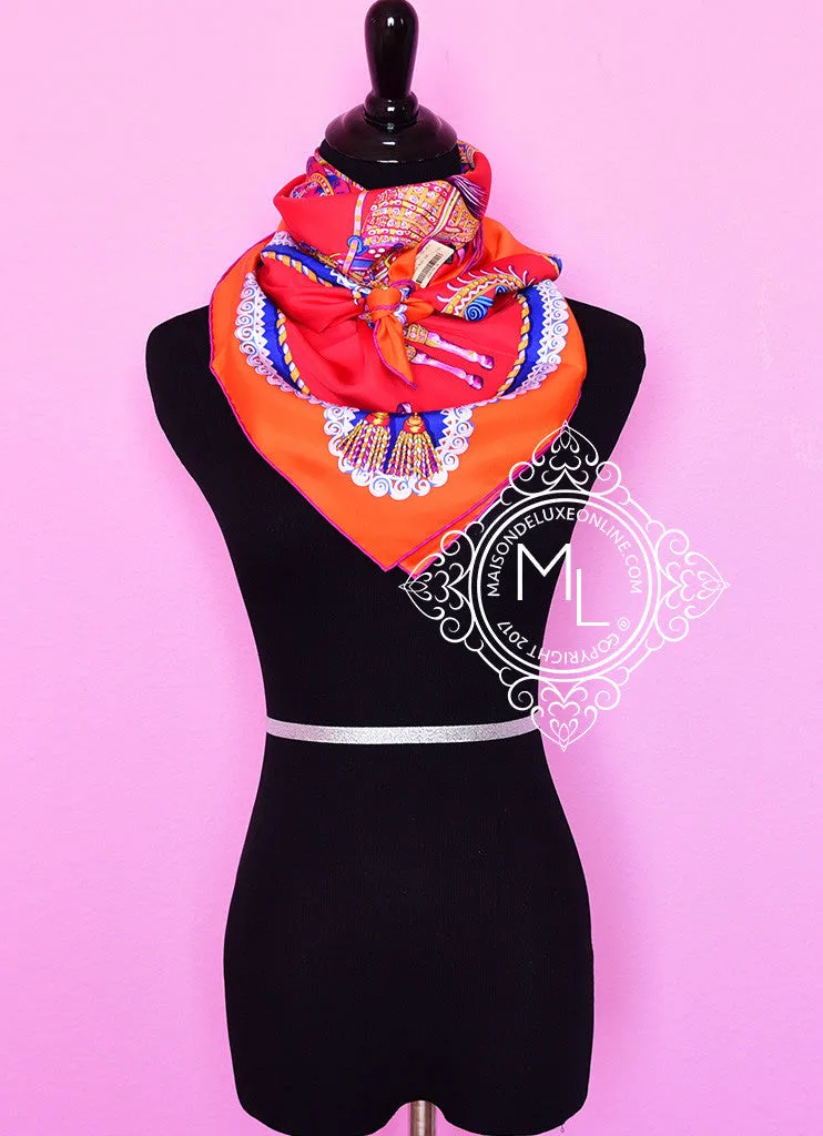 Hermes Red Orange Twill Silk 90 cm Paperoles Scarf