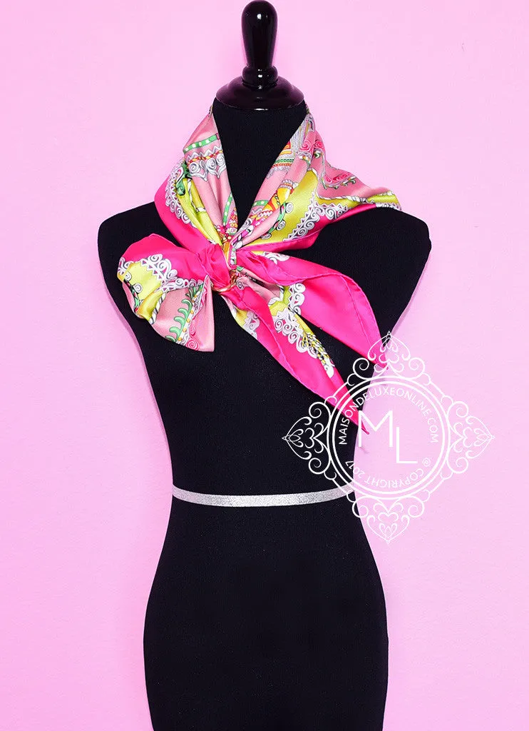 Hermes Rose Pink Twill Silk 90 cm Paperoles Scarf