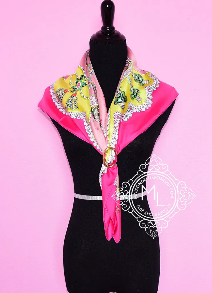 Hermes Rose Pink Twill Silk 90 cm Paperoles Scarf