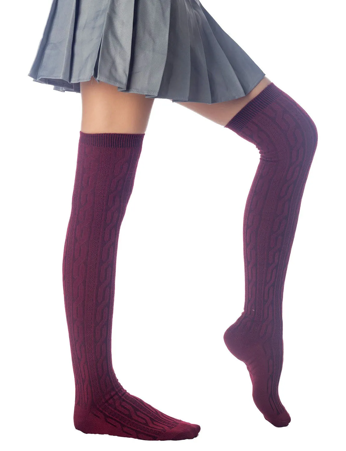 iB-iP Women's Braided Stylish Solid Color Thigh High Long Socks