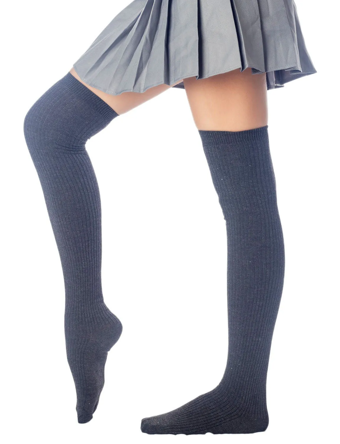 iB-iP Women's Plain Pattern Stylish Solid Color Hold-up Thigh High Long Socks