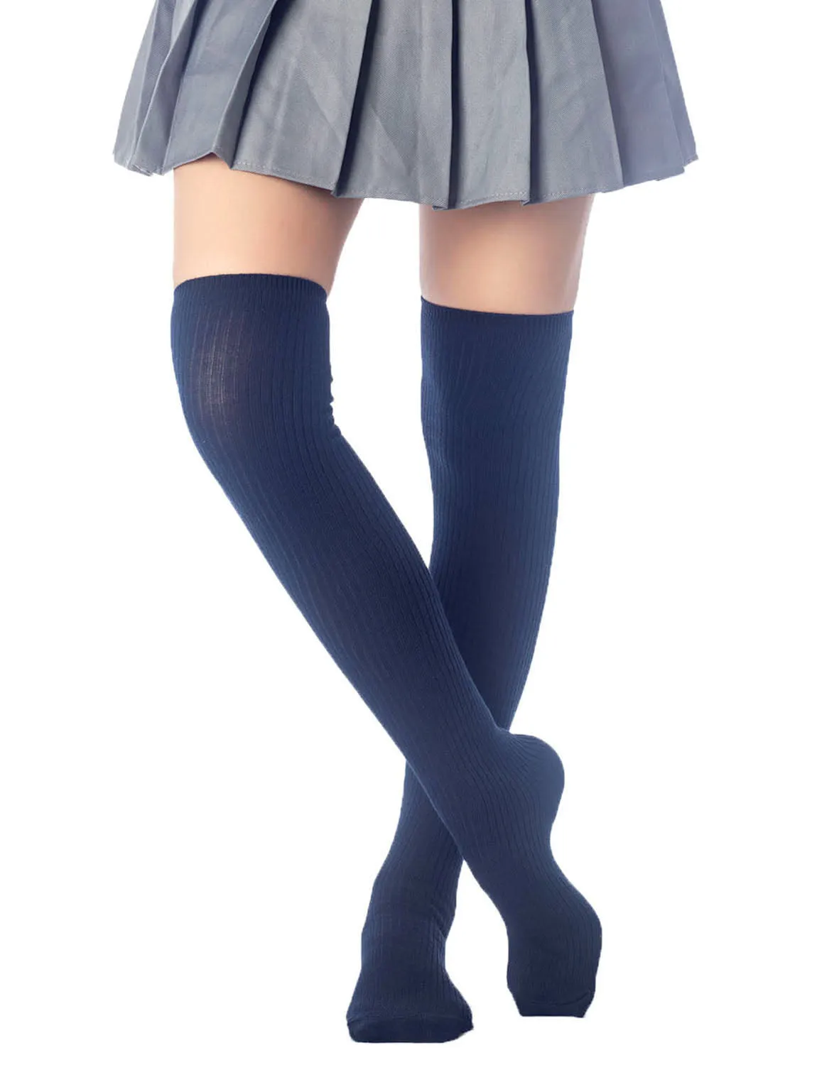 iB-iP Women's Plain Pattern Stylish Solid Color Hold-up Thigh High Long Socks