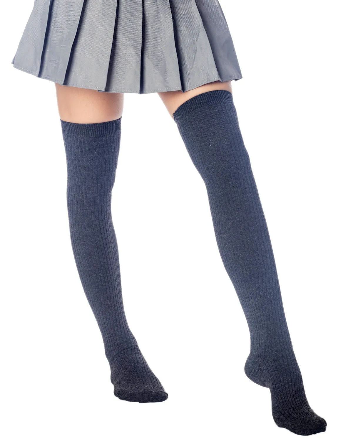 iB-iP Women's Plain Pattern Stylish Solid Color Hold-up Thigh High Long Socks