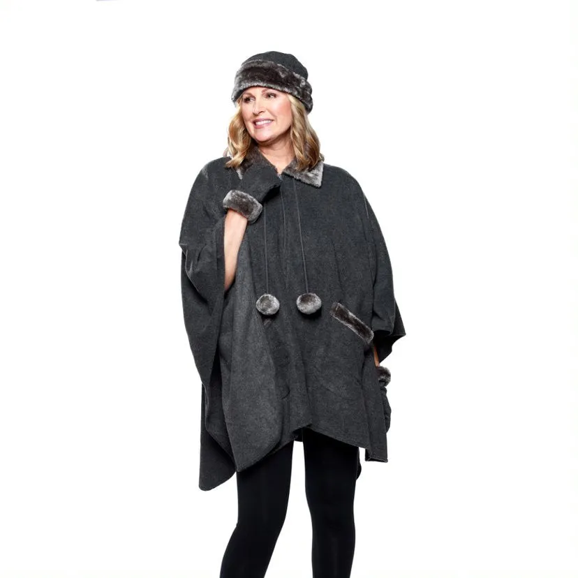 Louise Faux Fur Trim Cozy Coat Hat and Gloves Set