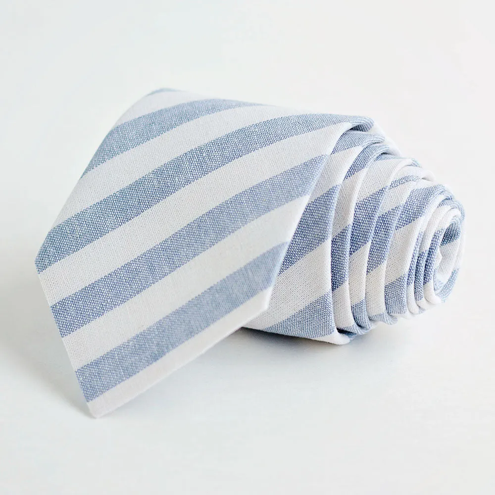 Men's Necktie / Wide Chambray Linen Stripe