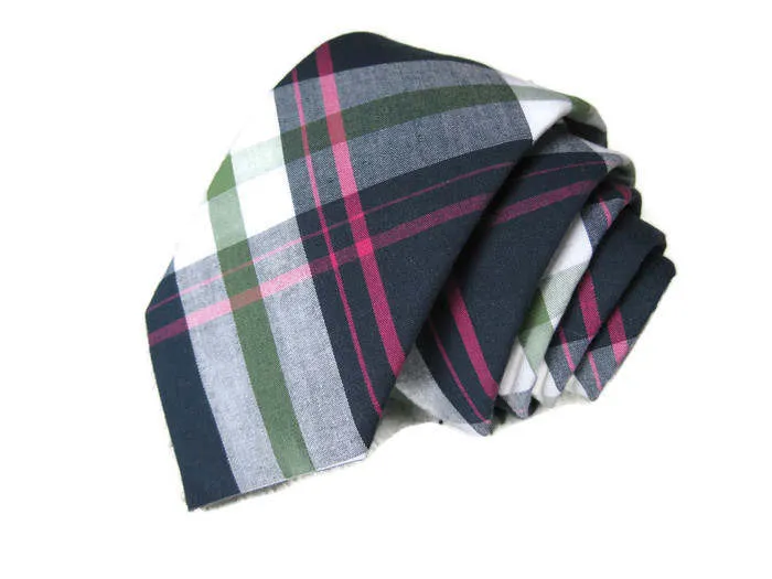 Navy & Pink Plaid Necktie - Youth