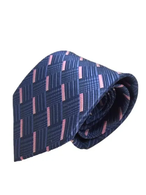 Navy Blue and Pink Geometric Men's Tie