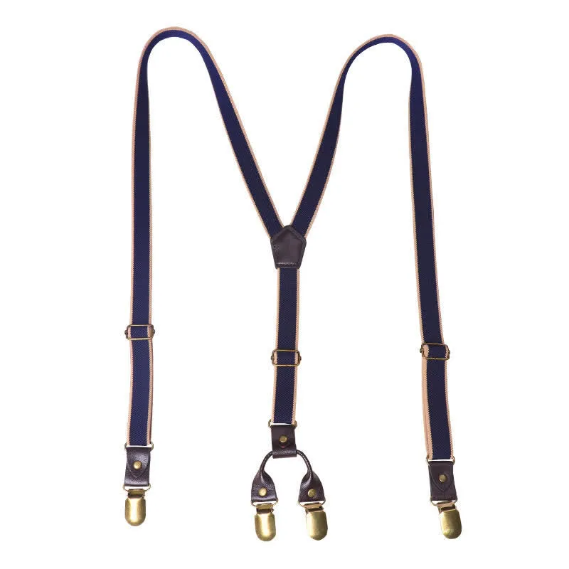 Navy Blue Casual 6-Clips Y-back Elastic Trouser Suspenders