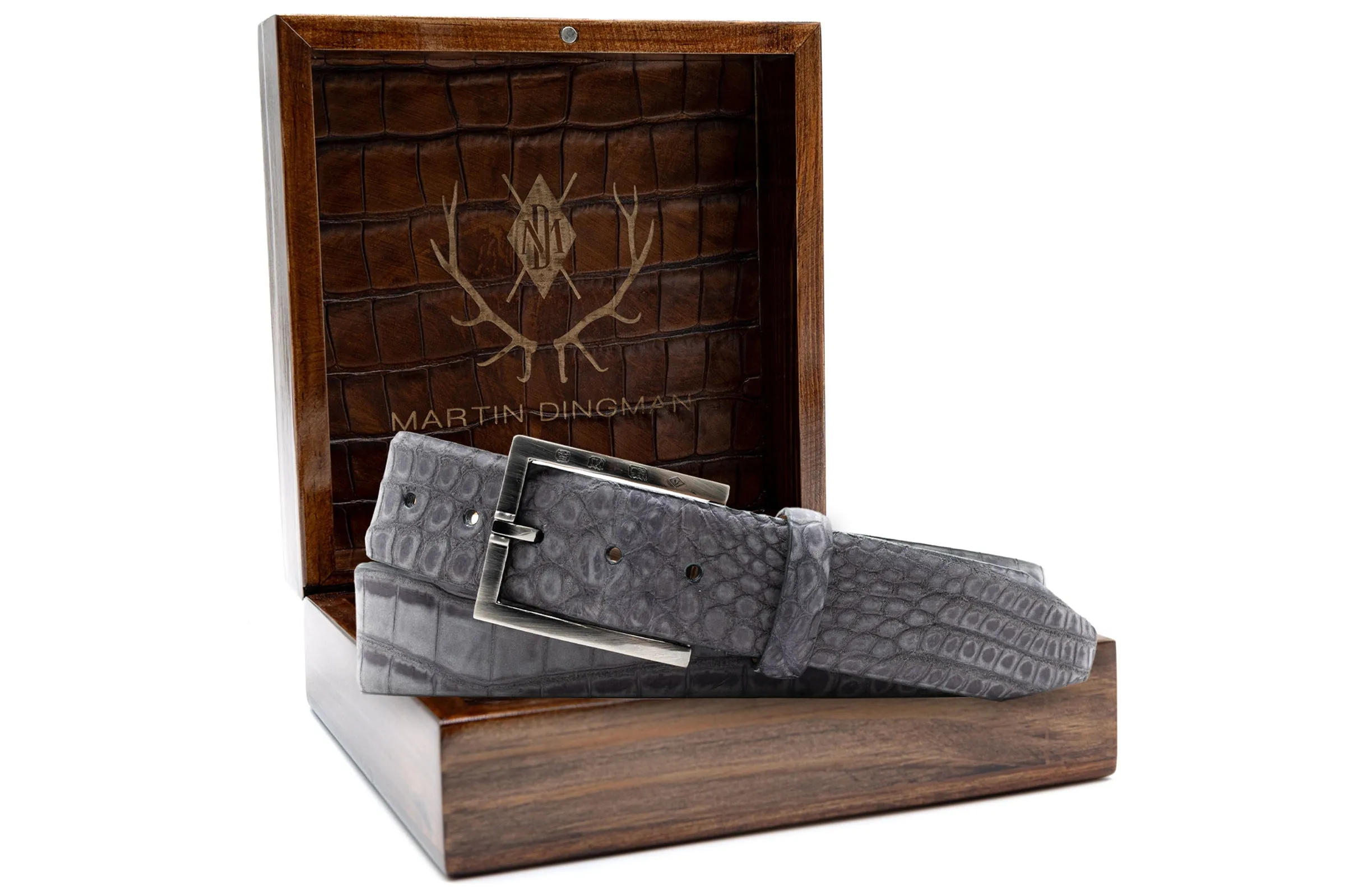 Nubuck American Alligator Belt - Slate