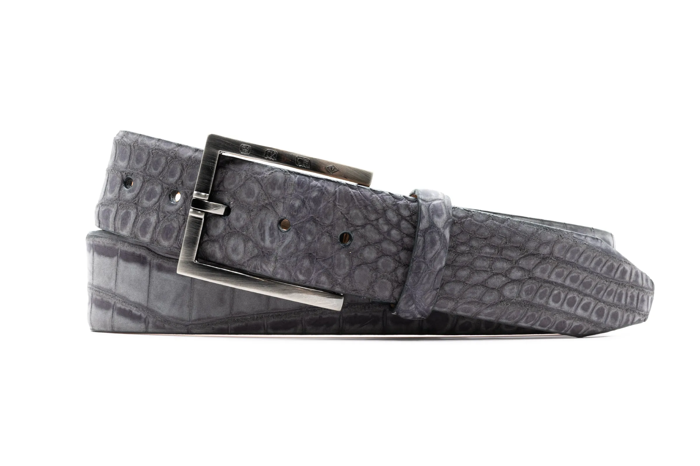 Nubuck American Alligator Belt - Slate