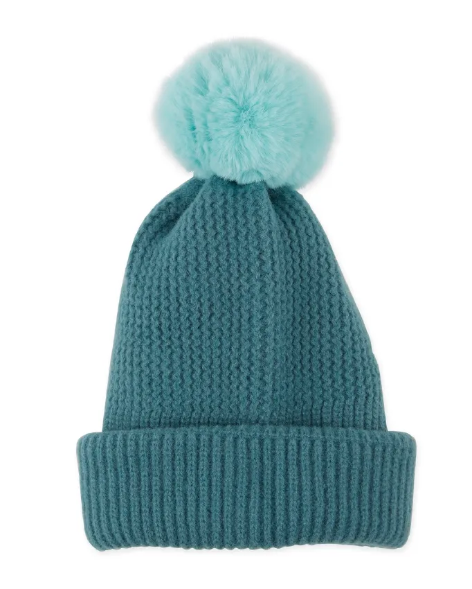 Plush Knit Pom Pom Beanie - Teal