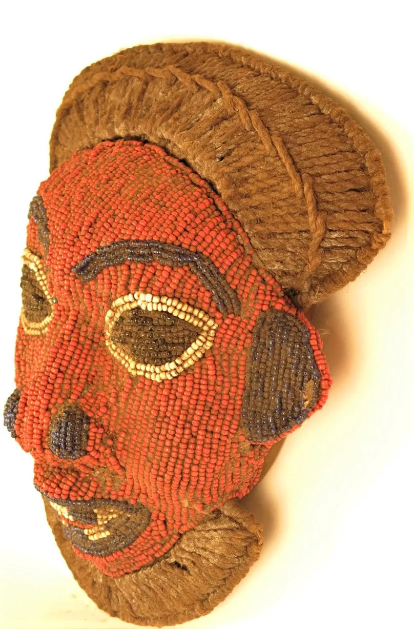 Red White and Blue Bamileke Beaded Mask