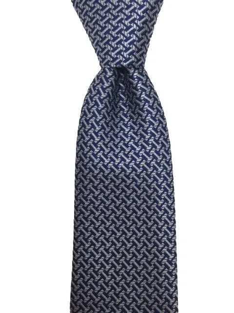 Silver and Navy Blue Geometric Men's Tie