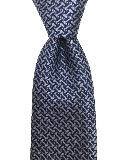 Silver and Navy Blue Geometric Men's Tie