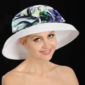 SS9011- Classy wedding hat covered with floral fabric and large bow