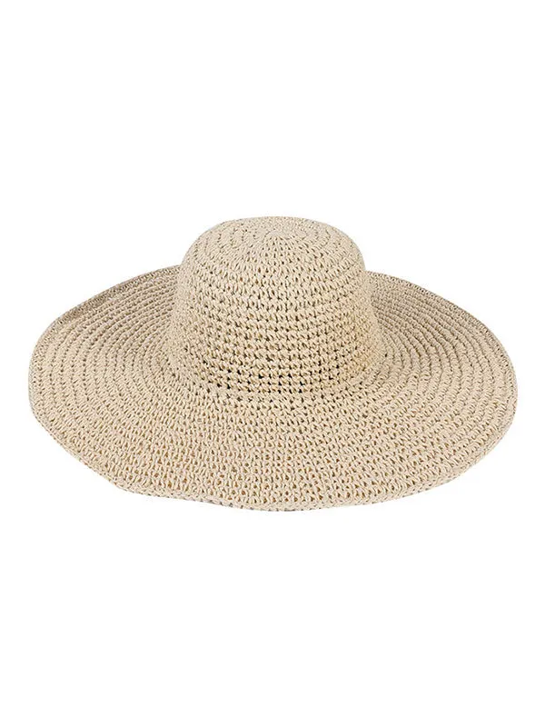 Sun-Protection Hollow Solid Color Wide Side Woven Hats&Caps