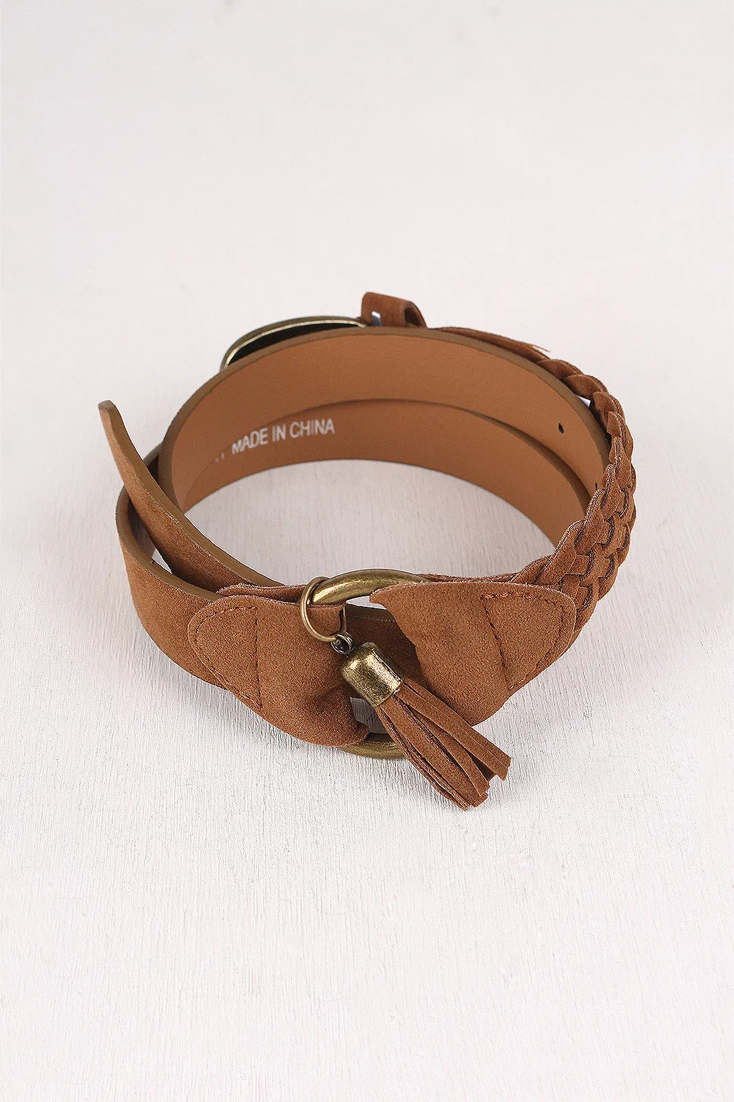 Vegan Suede Braided Detail Belt