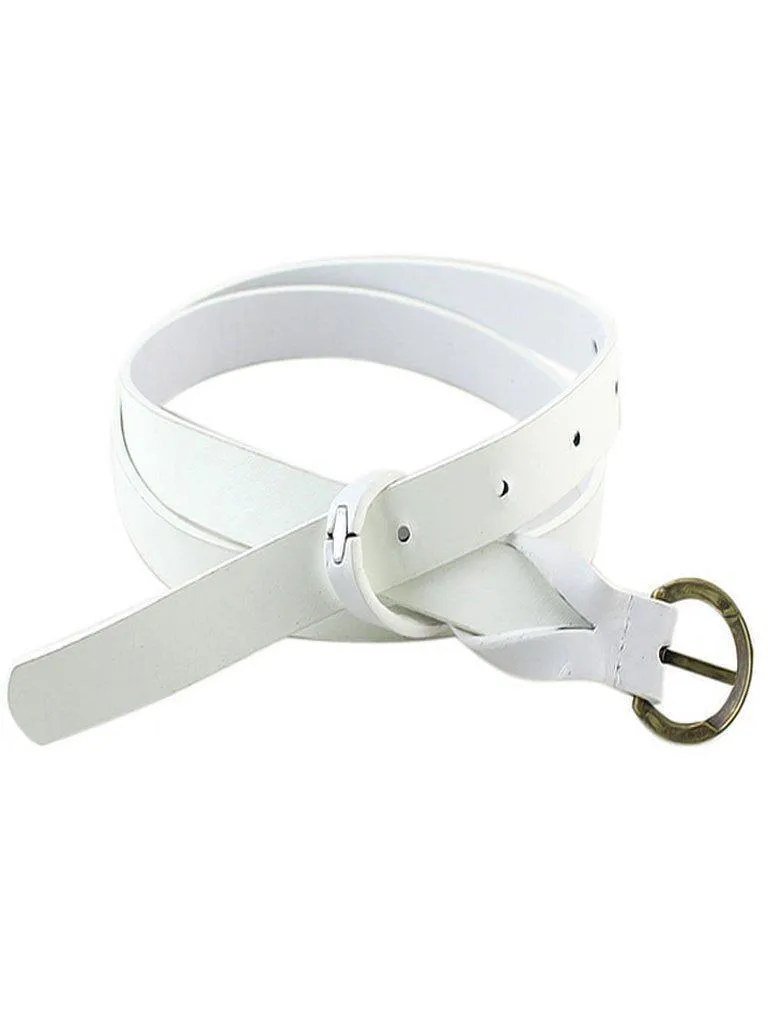 White Long Thin PU Leather Waist Belt